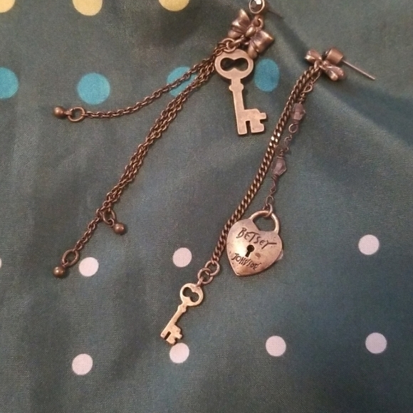 Betsey Johnson Jewelry - RARE Betsey Johnson Lock & Key Mismatched Drop Earrings